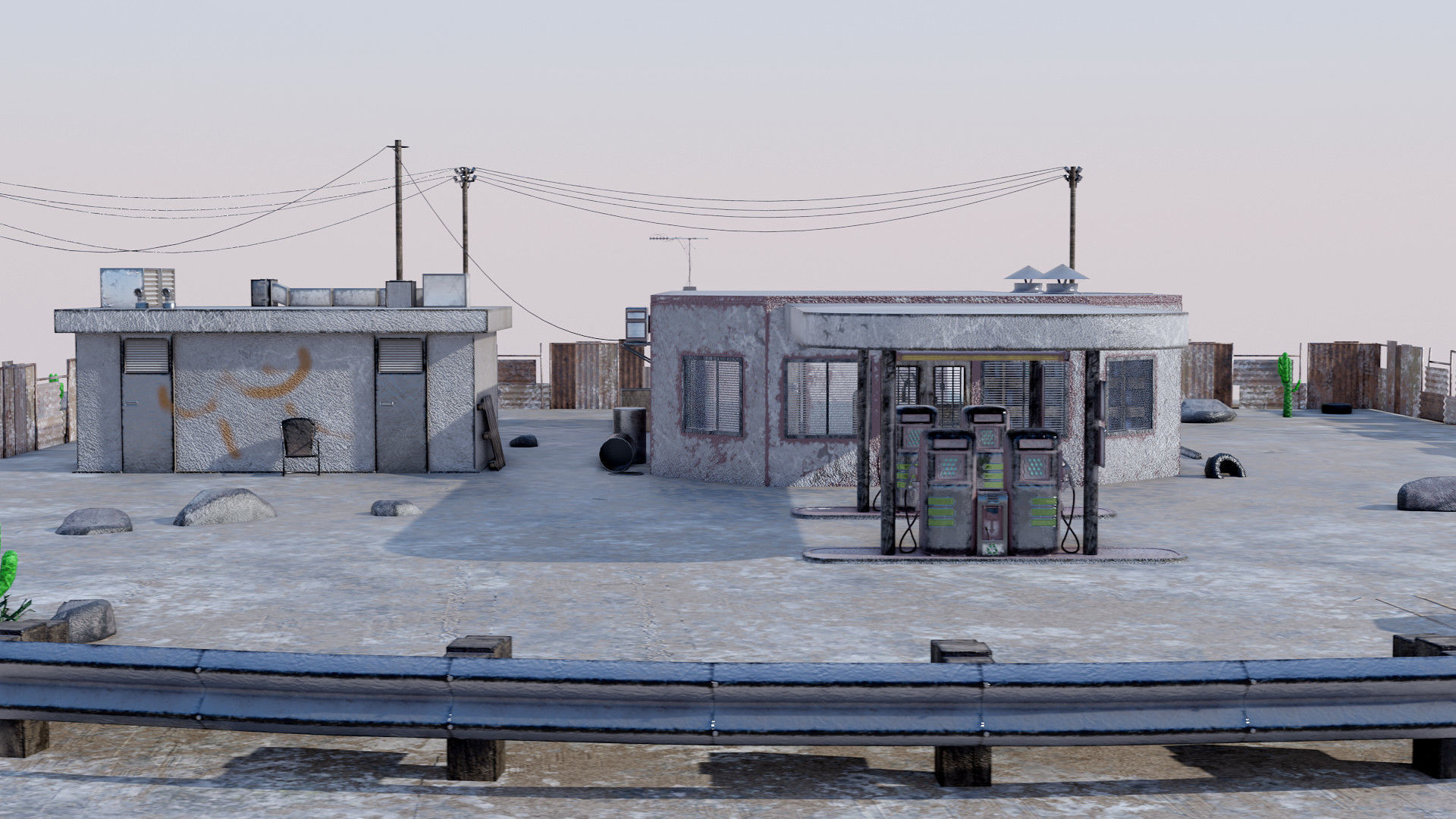 Abandoned Petrol Station Low-poly 3D model_1