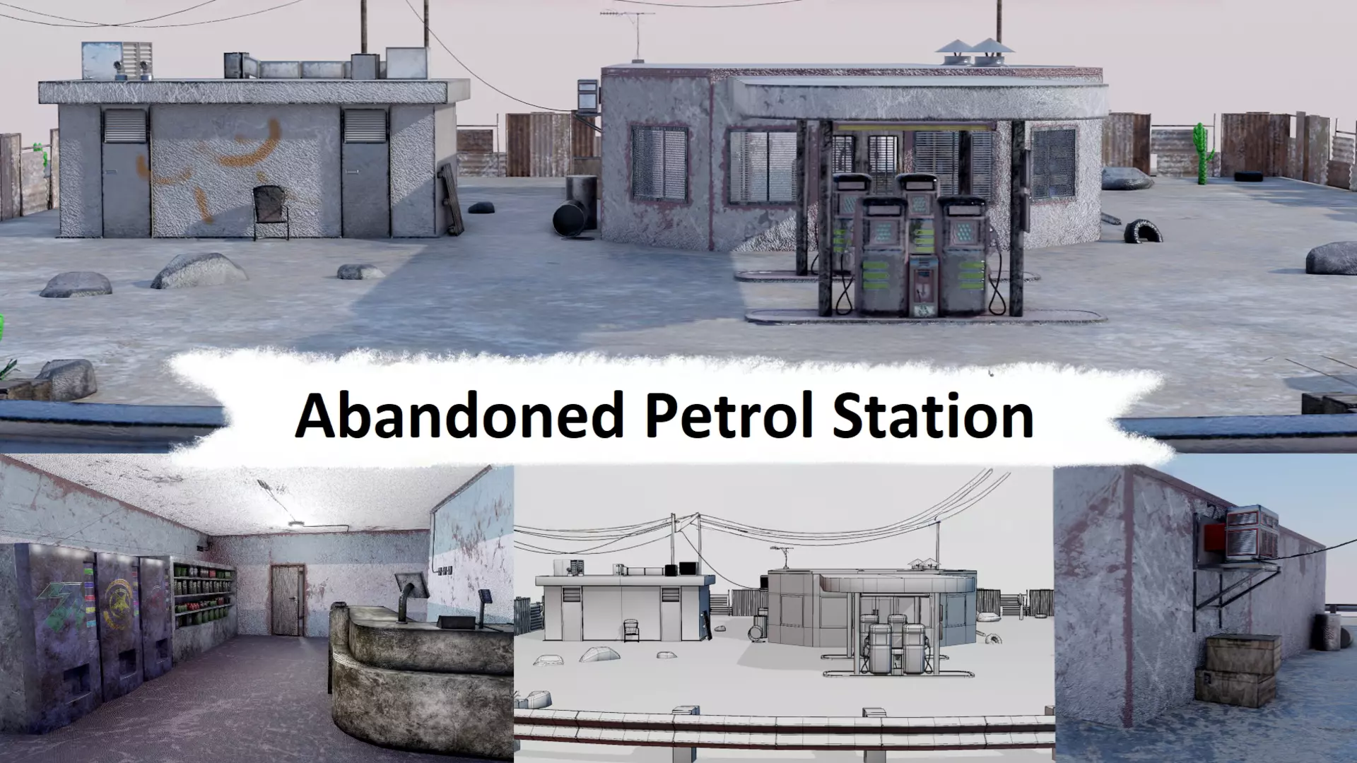 Abandoned Petrol Station Low-poly 3D model_0