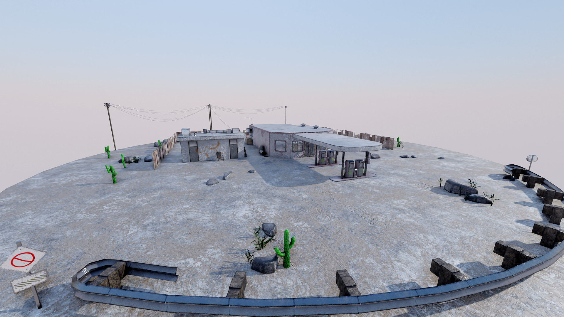 Abandoned Petrol Station Low-poly 3D model_15