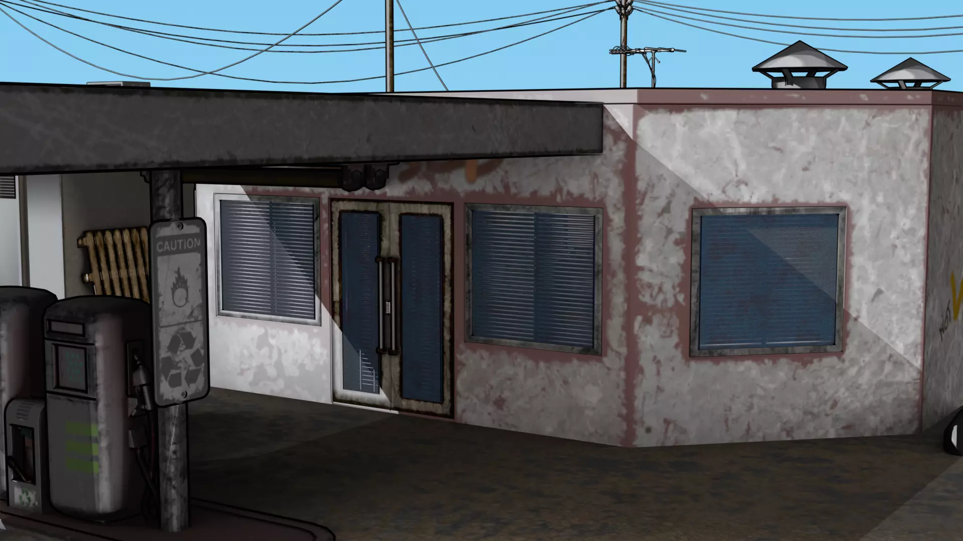 Abandoned Petrol Station Low-poly 3D model_19