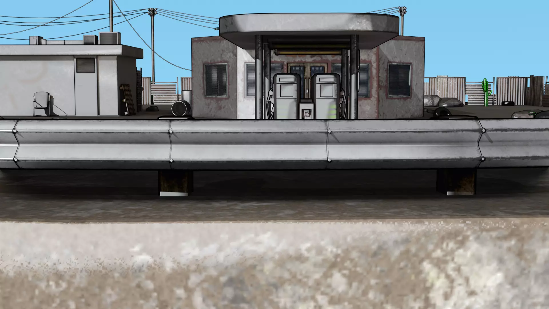 Abandoned Petrol Station Low-poly 3D model_26