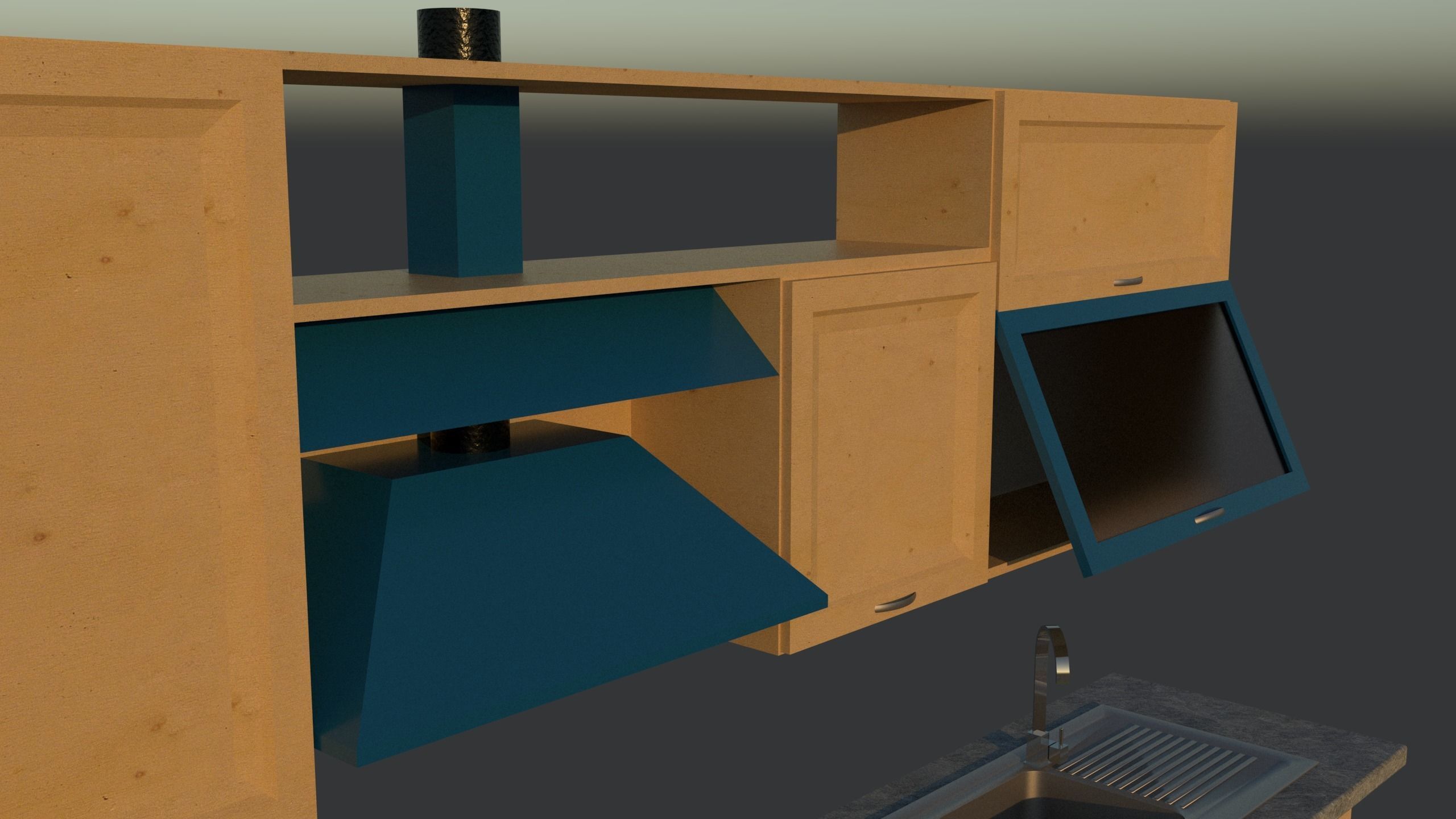 Kitchen counter with sink and oven Free 3D model_4