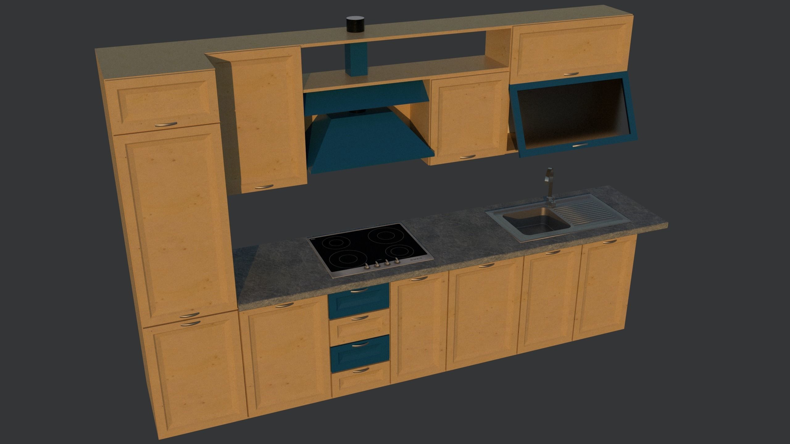 Kitchen counter with sink and oven Free 3D model_1