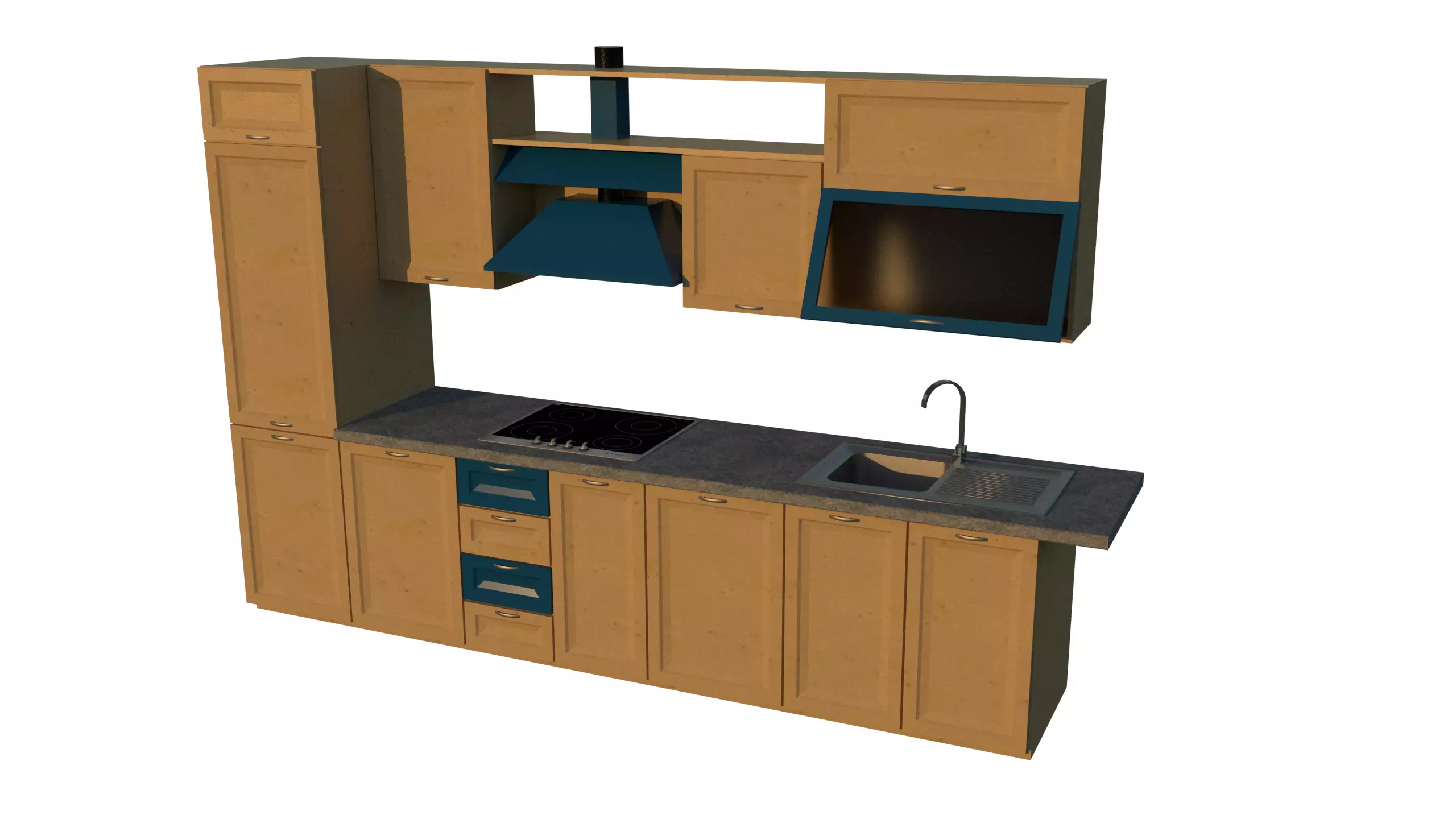 Kitchen counter with sink and oven Free 3D model_0