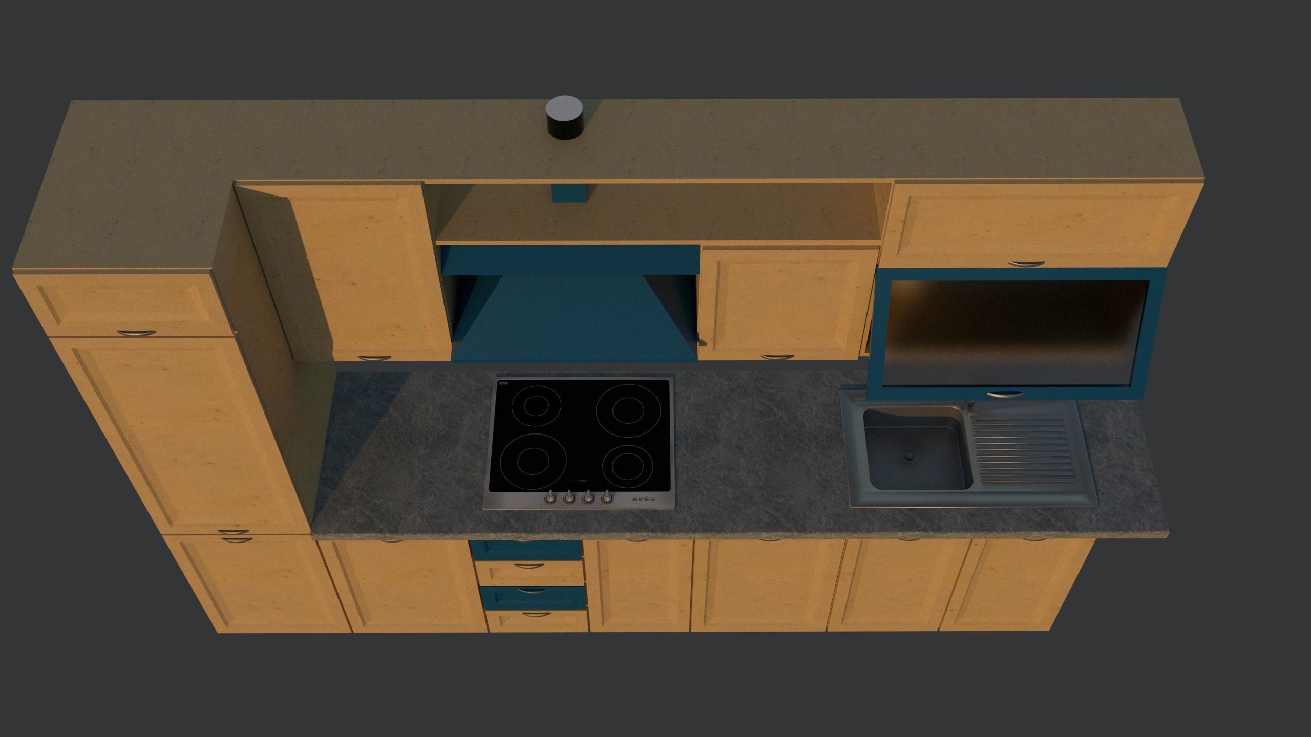 Kitchen counter with sink and oven Free 3D model_2