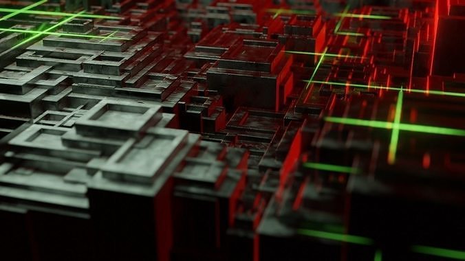 sci-fi floating blocks - animation inside Low-poly 3D model