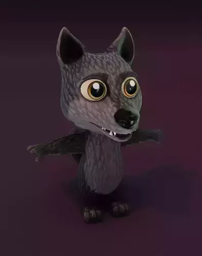 Cartoon Black Wolf 3D Model