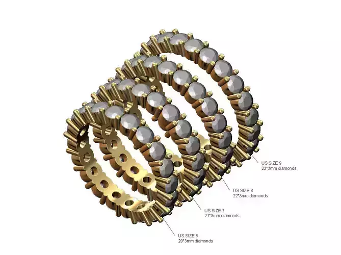 Diamond 3mm eternity band US sizes 6to9
