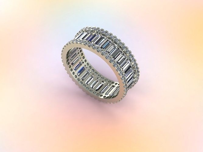 rings gold band with baguette diamonds 3D print model