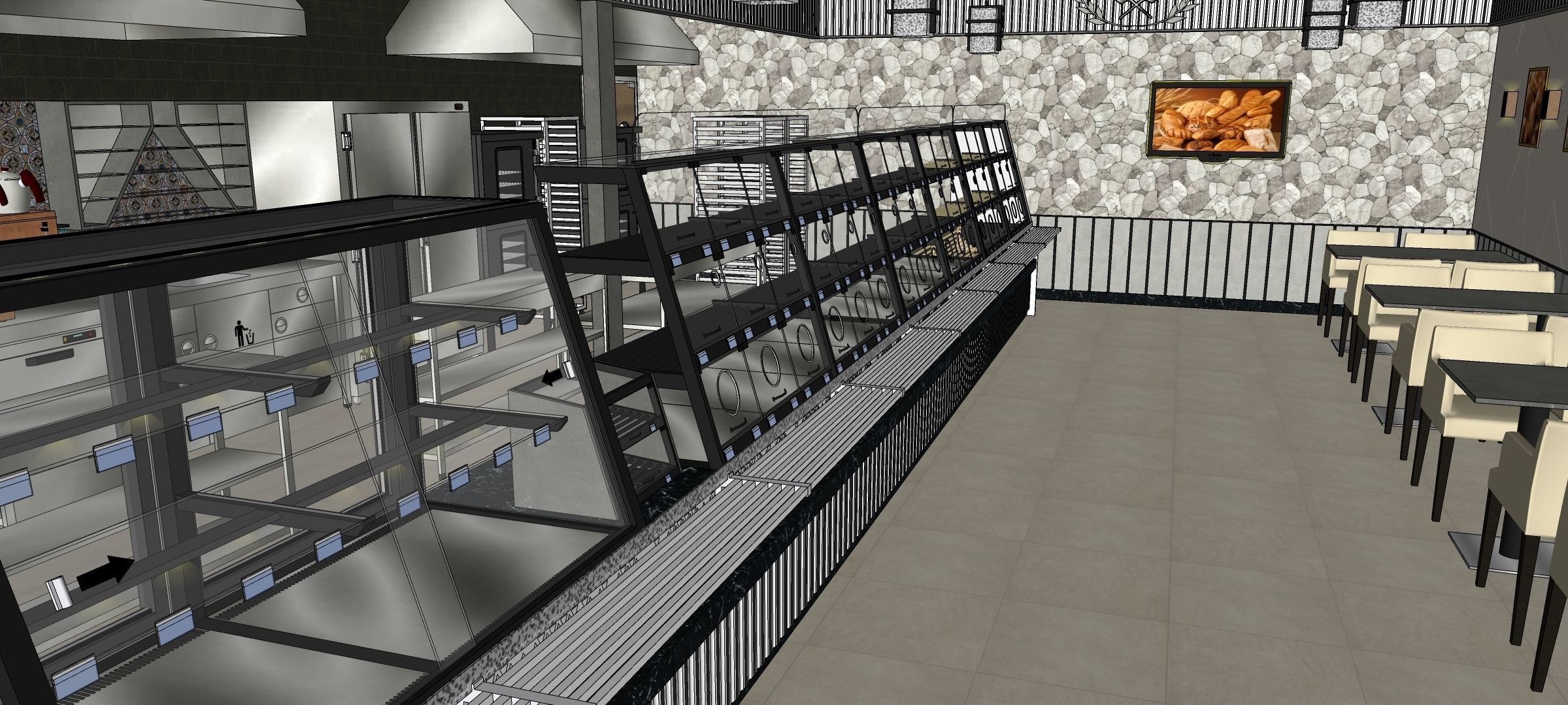 bakery pastry display cases patisserie oven bread shop 3D model_13