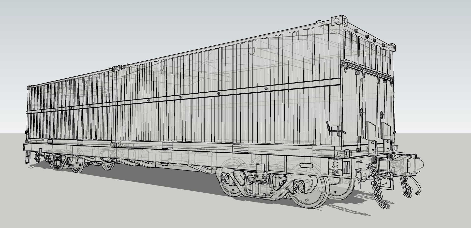 Indonesian Railway Container Flat car Wagon 54 Ton 3D model_4