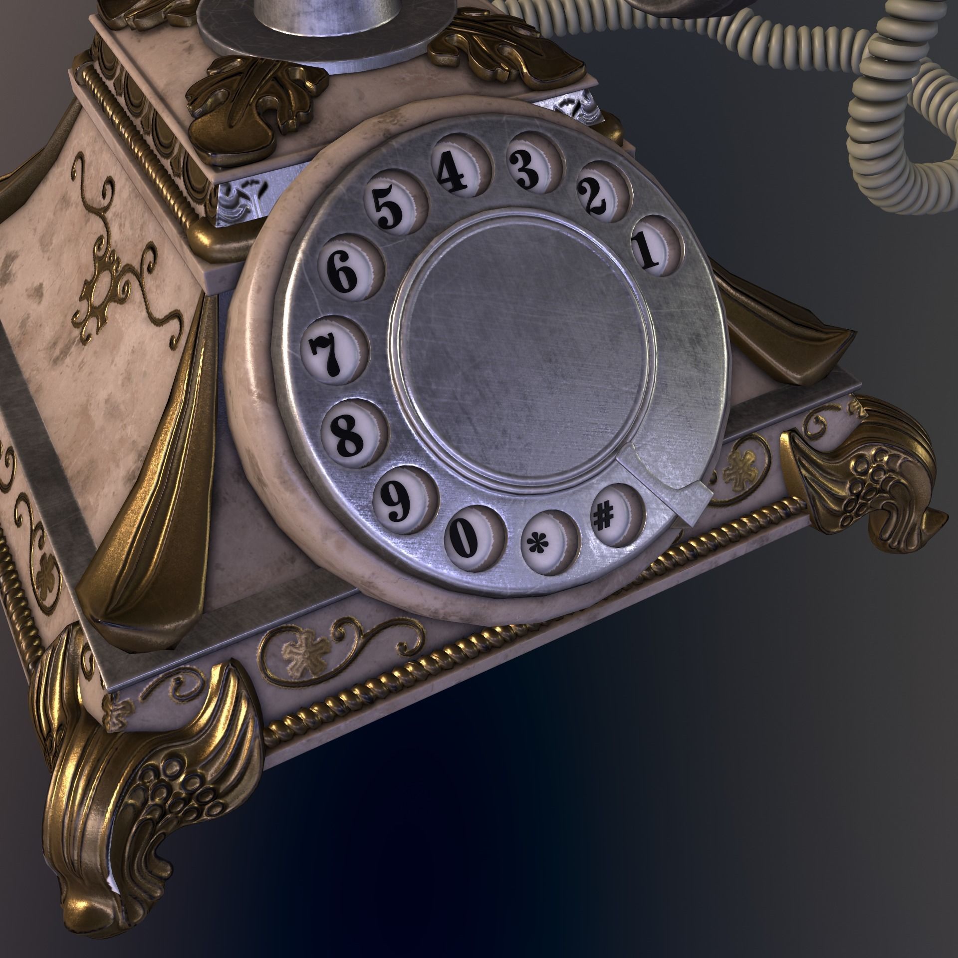 Vintage phone PBR Low poly Low-poly 3D model_4