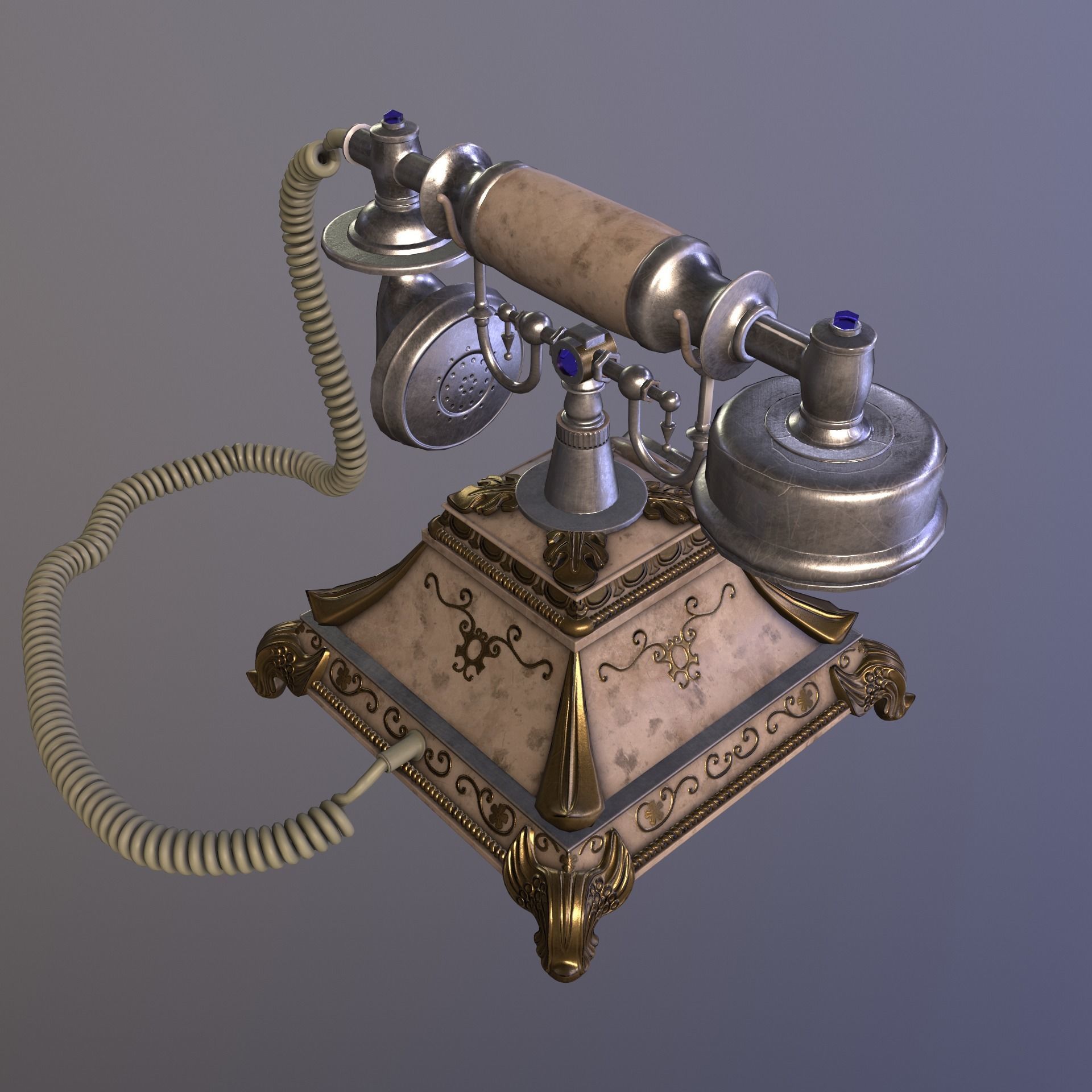 Vintage phone PBR Low poly Low-poly 3D model_2