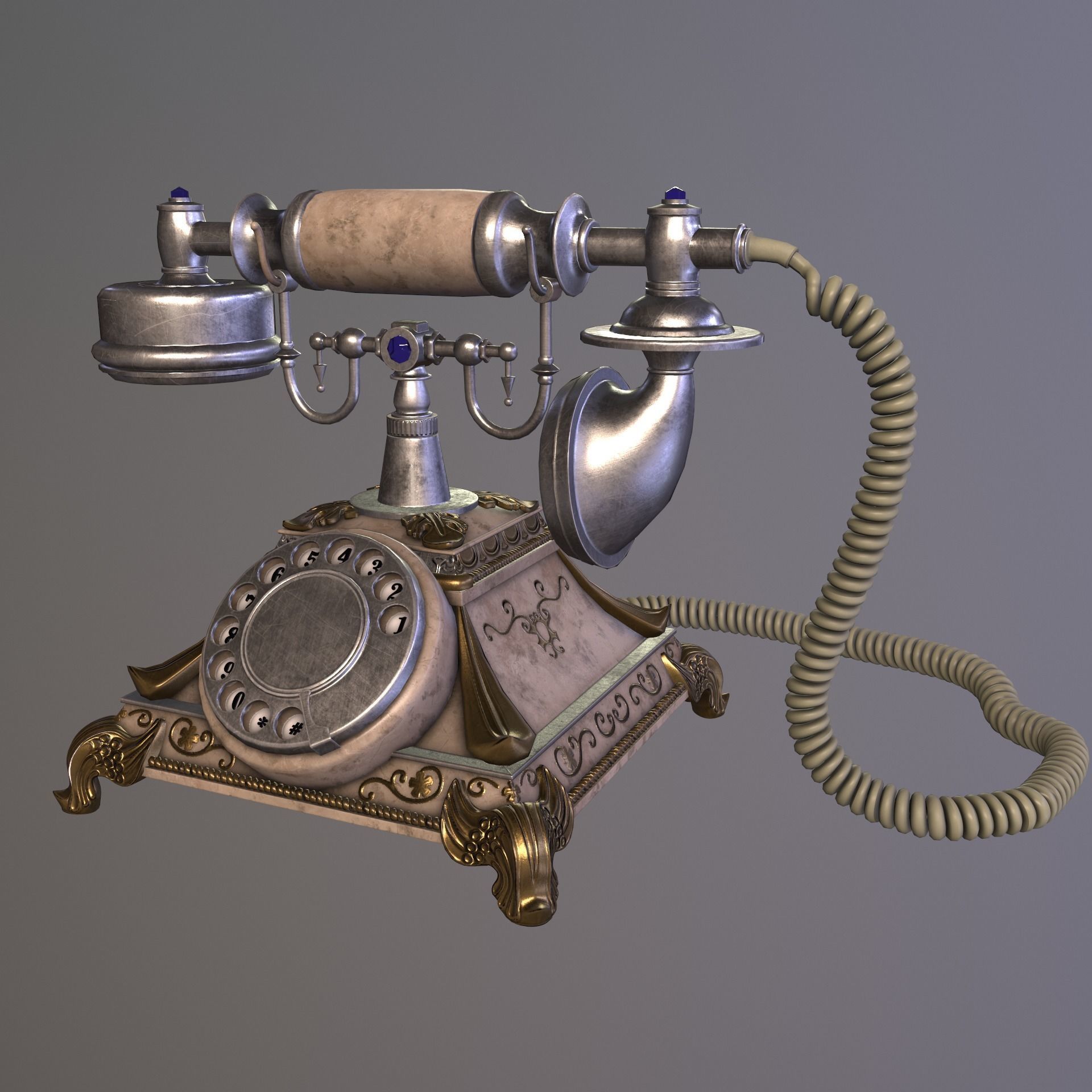 Vintage phone PBR Low poly Low-poly 3D model_1