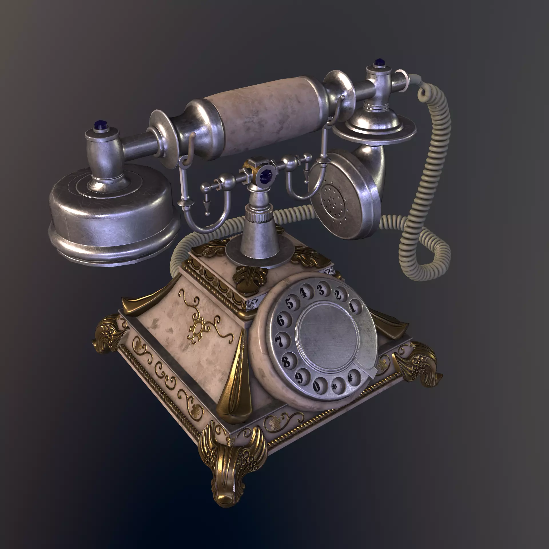 Vintage phone PBR Low poly Low-poly 3D model_0