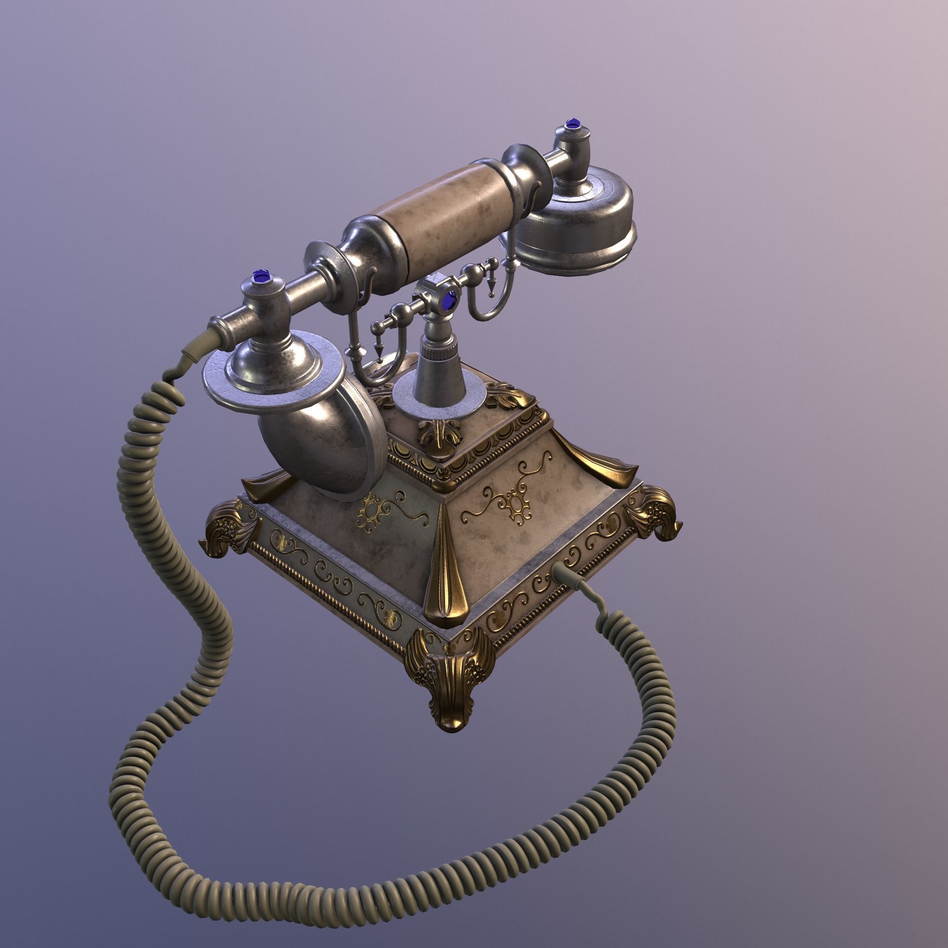 Vintage phone PBR Low poly Low-poly 3D model_3