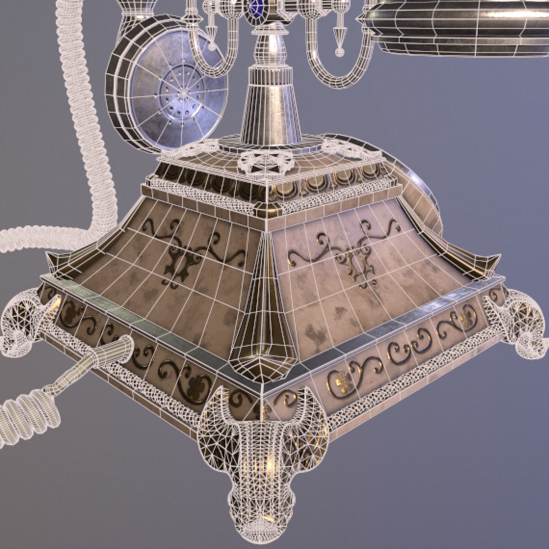 Vintage phone PBR Low poly Low-poly 3D model_7