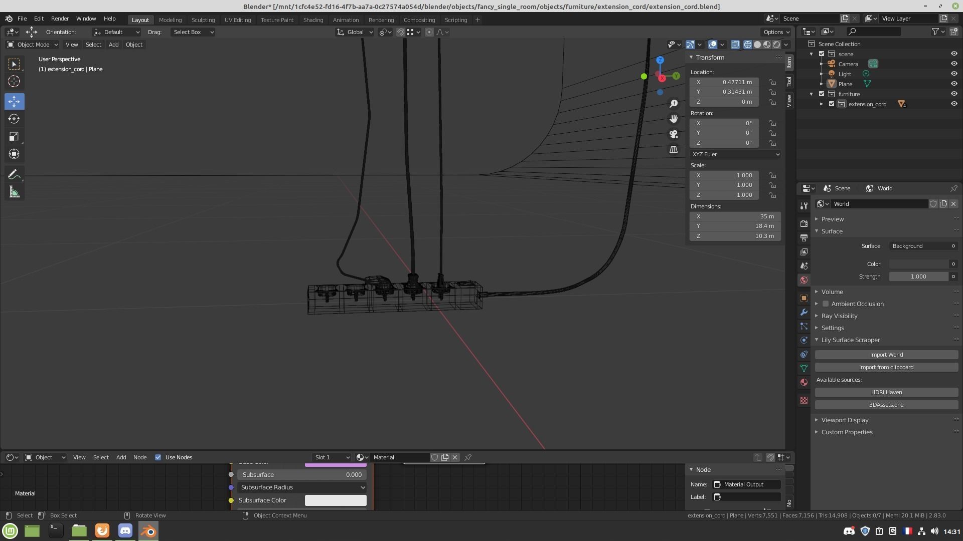 Extension cord Low-poly 3D model_8