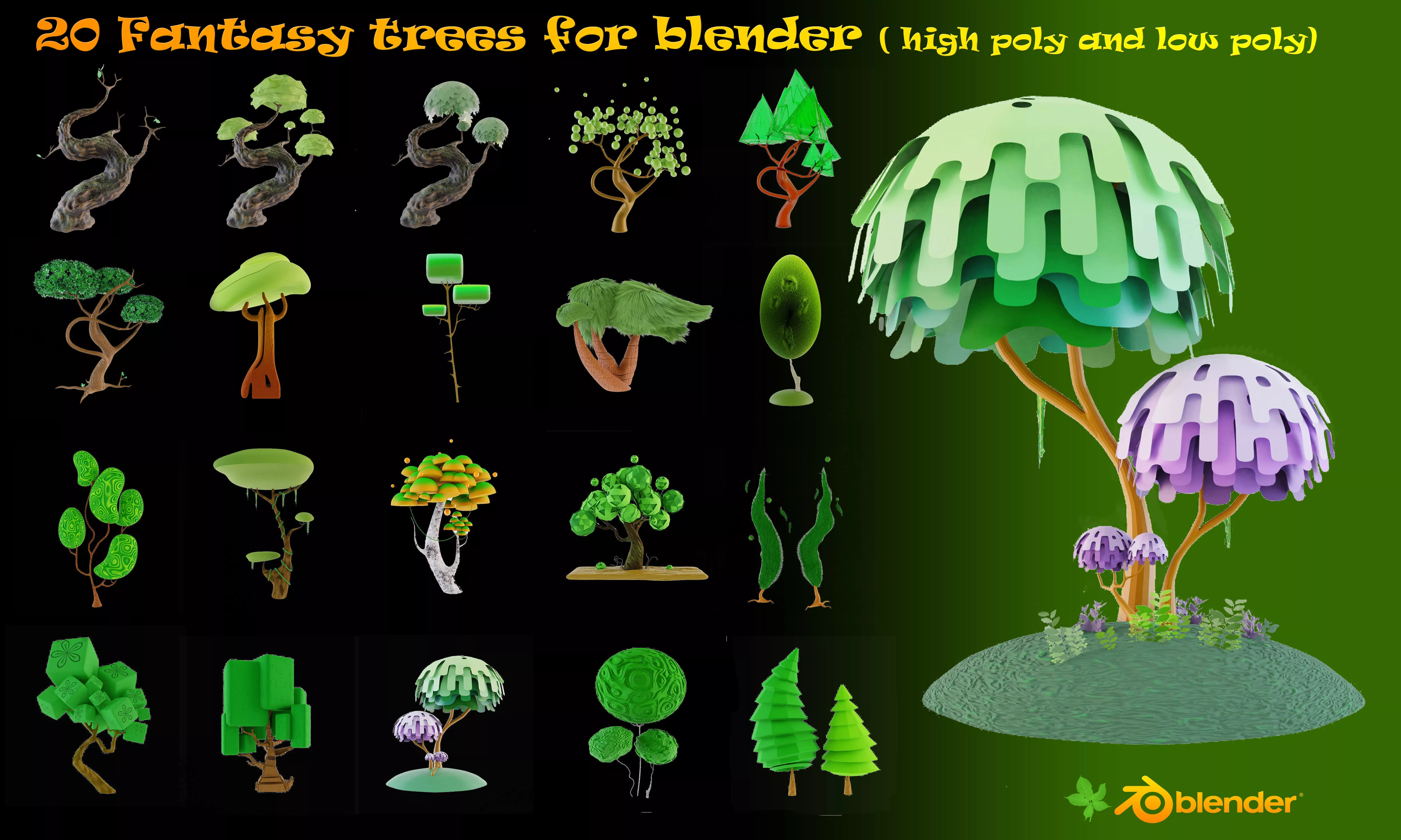 Blender trees pack vol 01 Low-poly 3D model