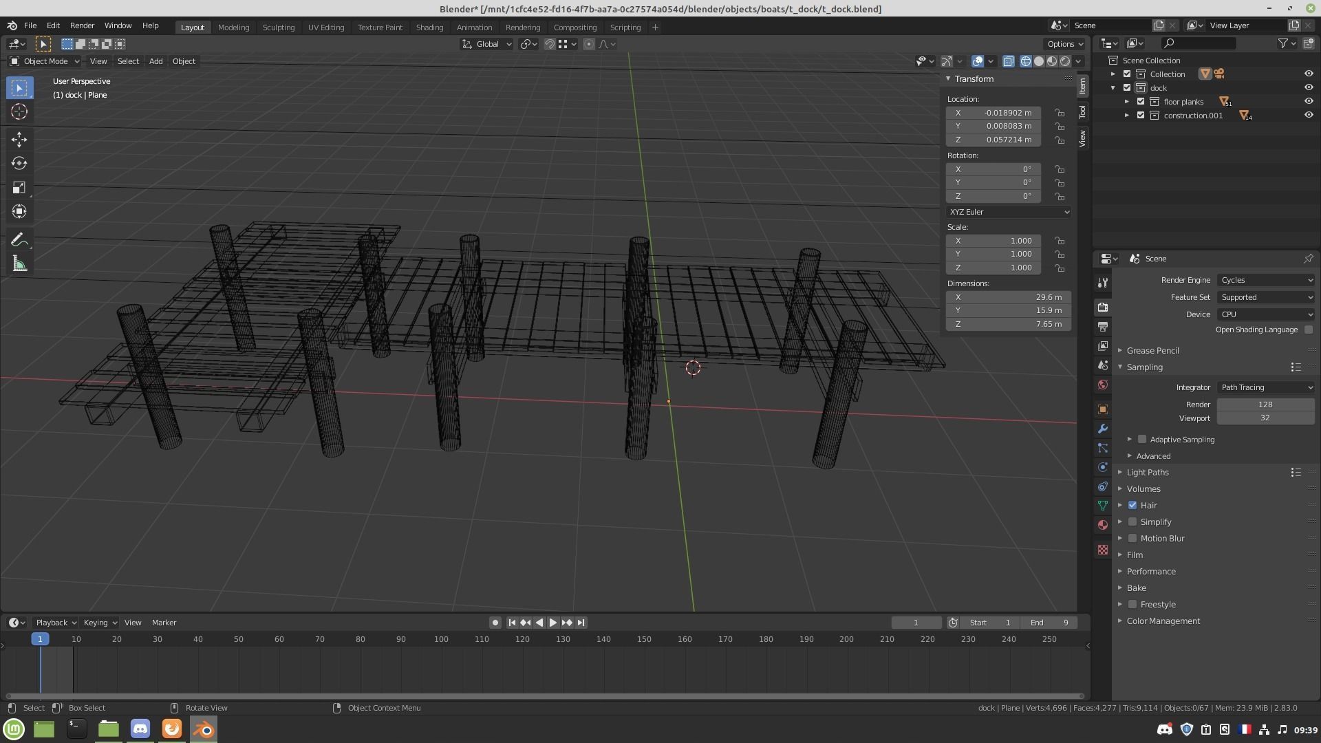 T shaped dock Low-poly 3D model_11