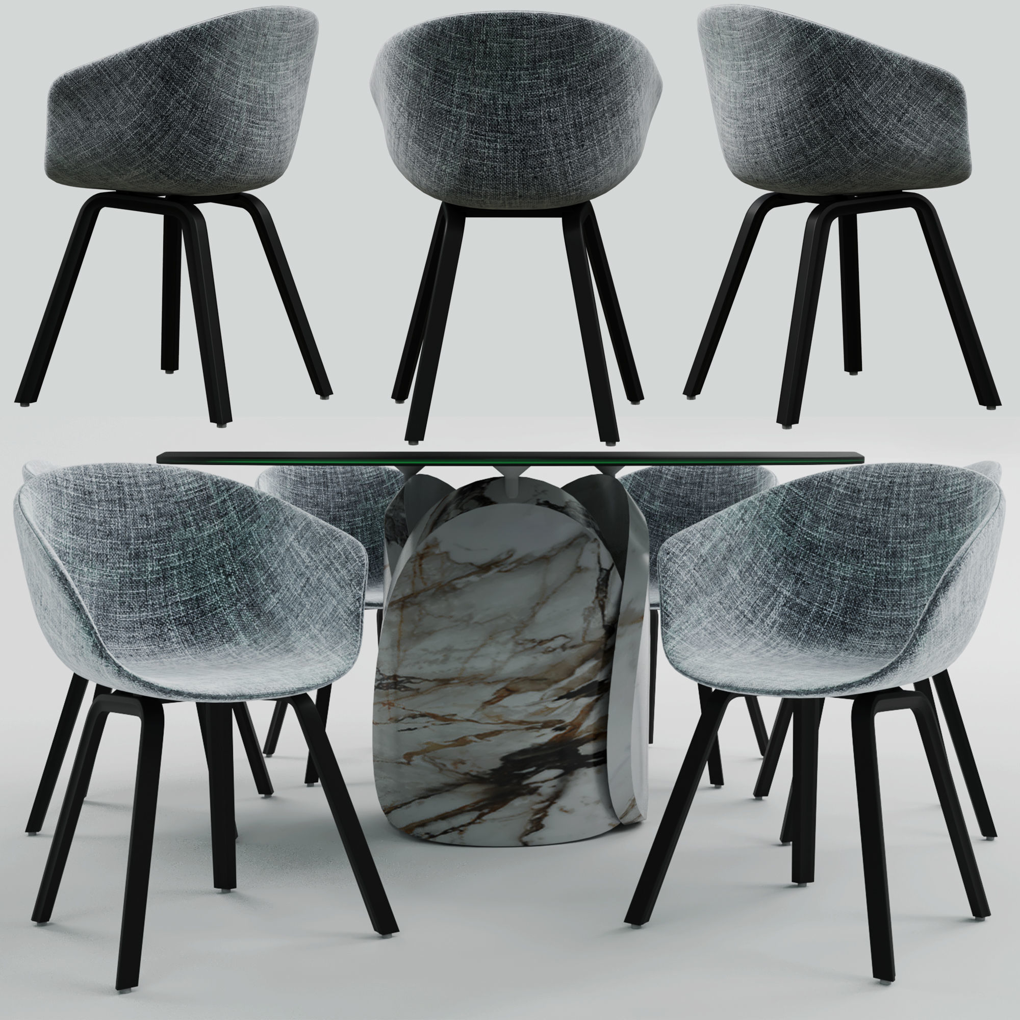 PETALO Table with Chair AAC 23 Low-poly 3D model_2