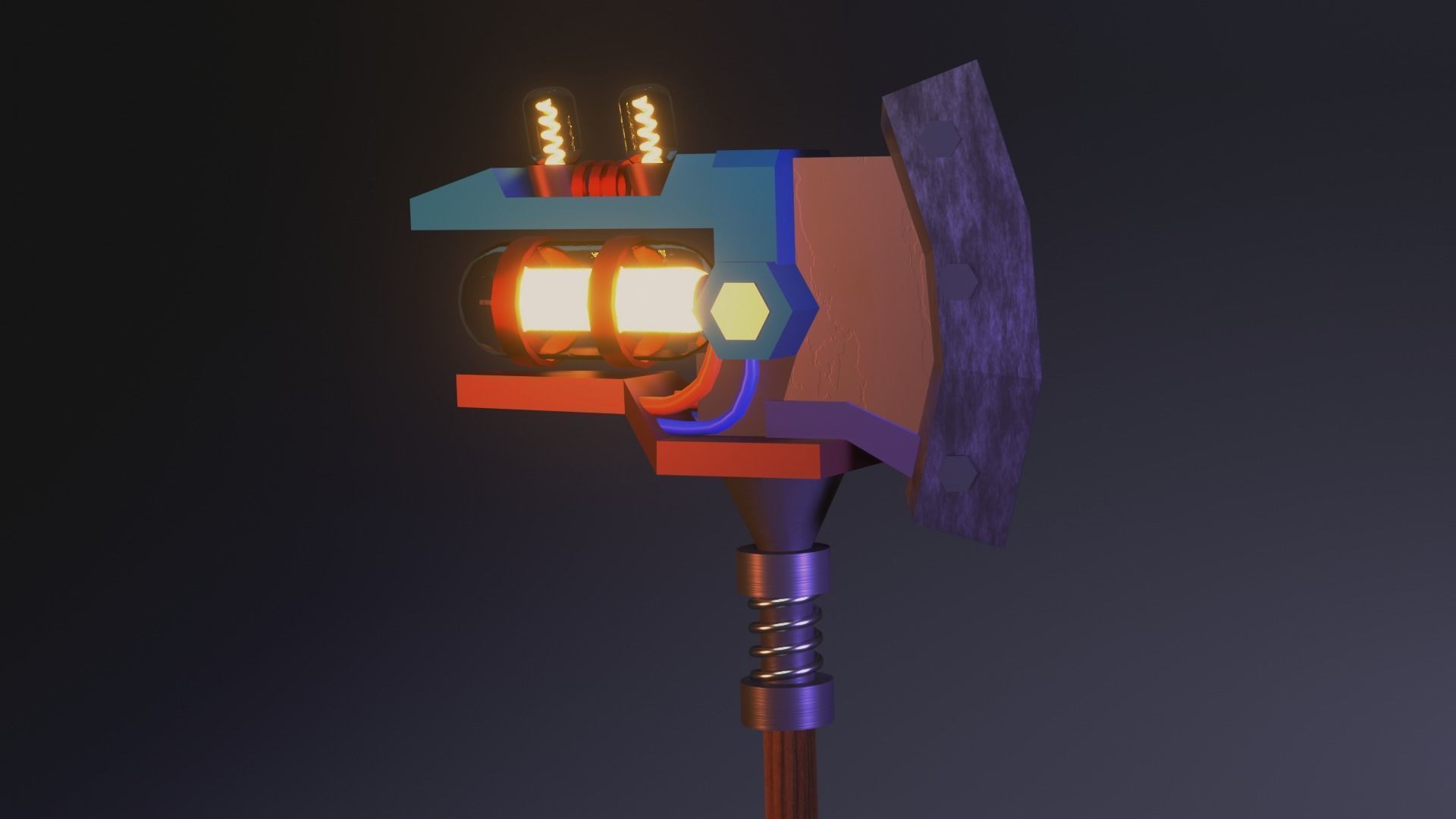 Cyber-axe axe with lights Low-poly 3D model_1