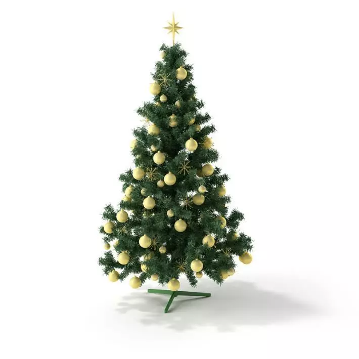 Christmas Tree With Golden Toys 3D model_0