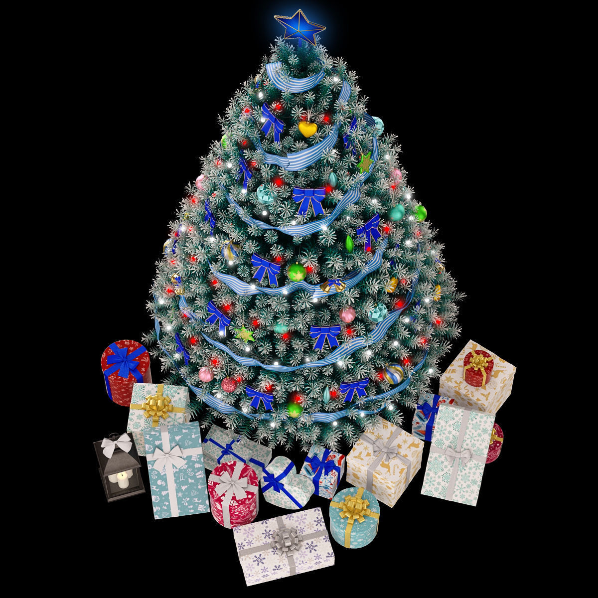 Christmas blue tree 2 3D model_4