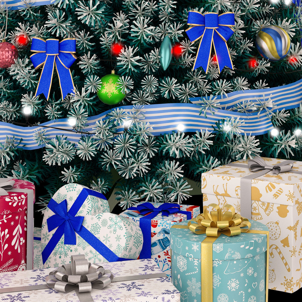 Christmas blue tree 2 3D model_3