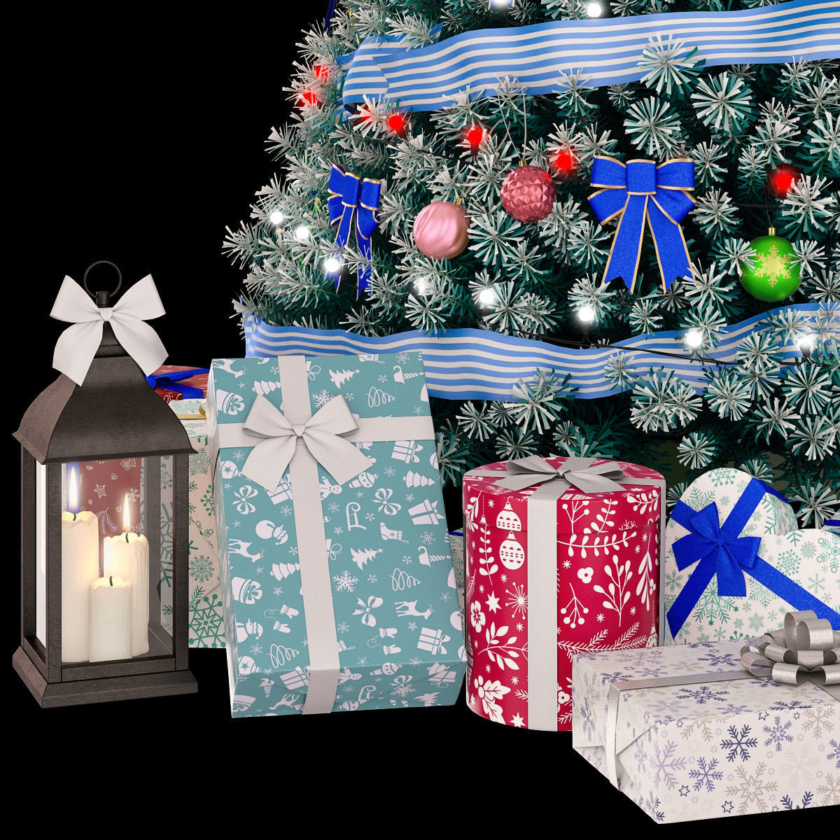Christmas blue tree 2 3D model_1