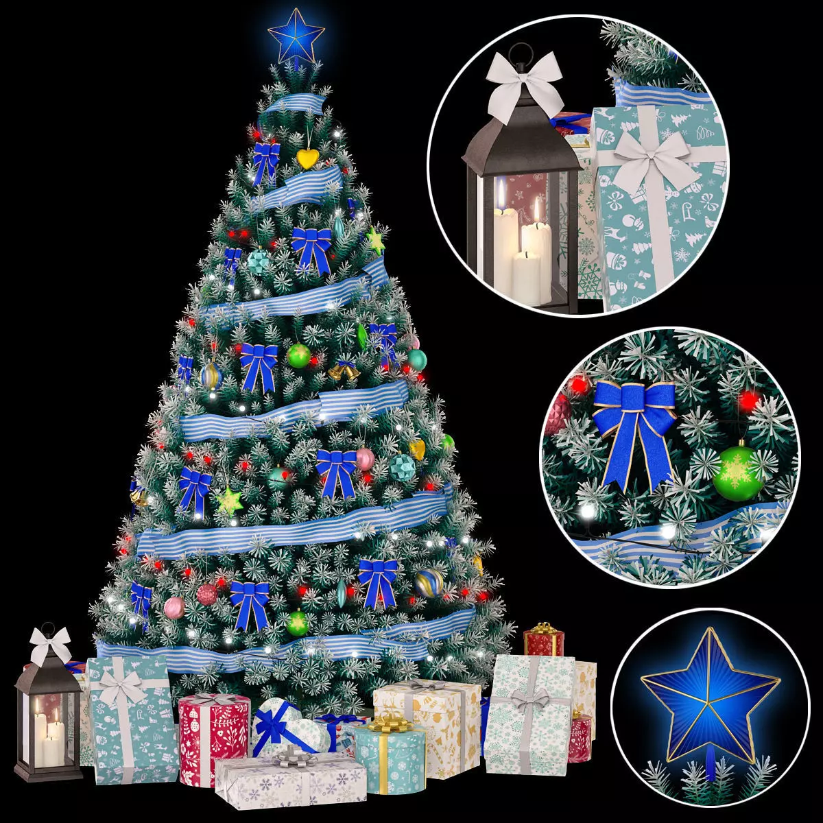 Christmas blue tree 2 3D model_0