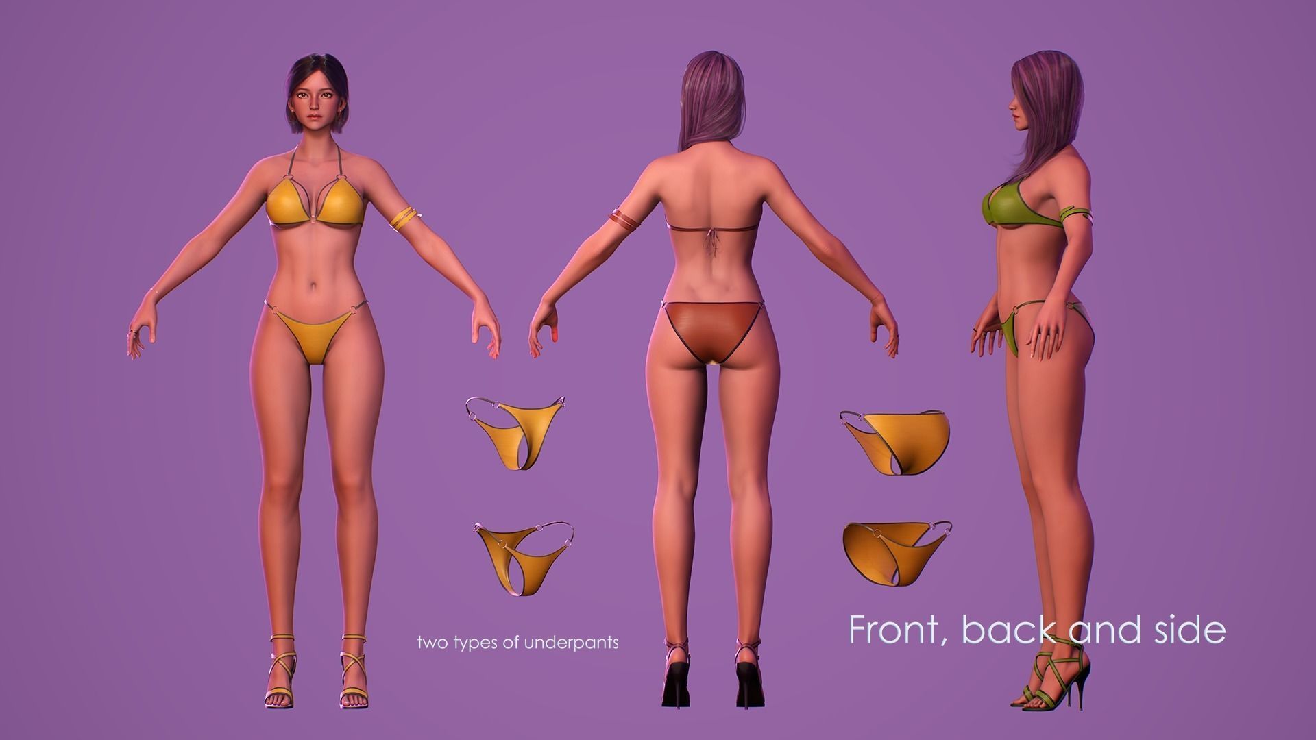 Girls in Swimsuits - Cute Stylized Characters Beach Casual Girls Low-poly 3D model_19