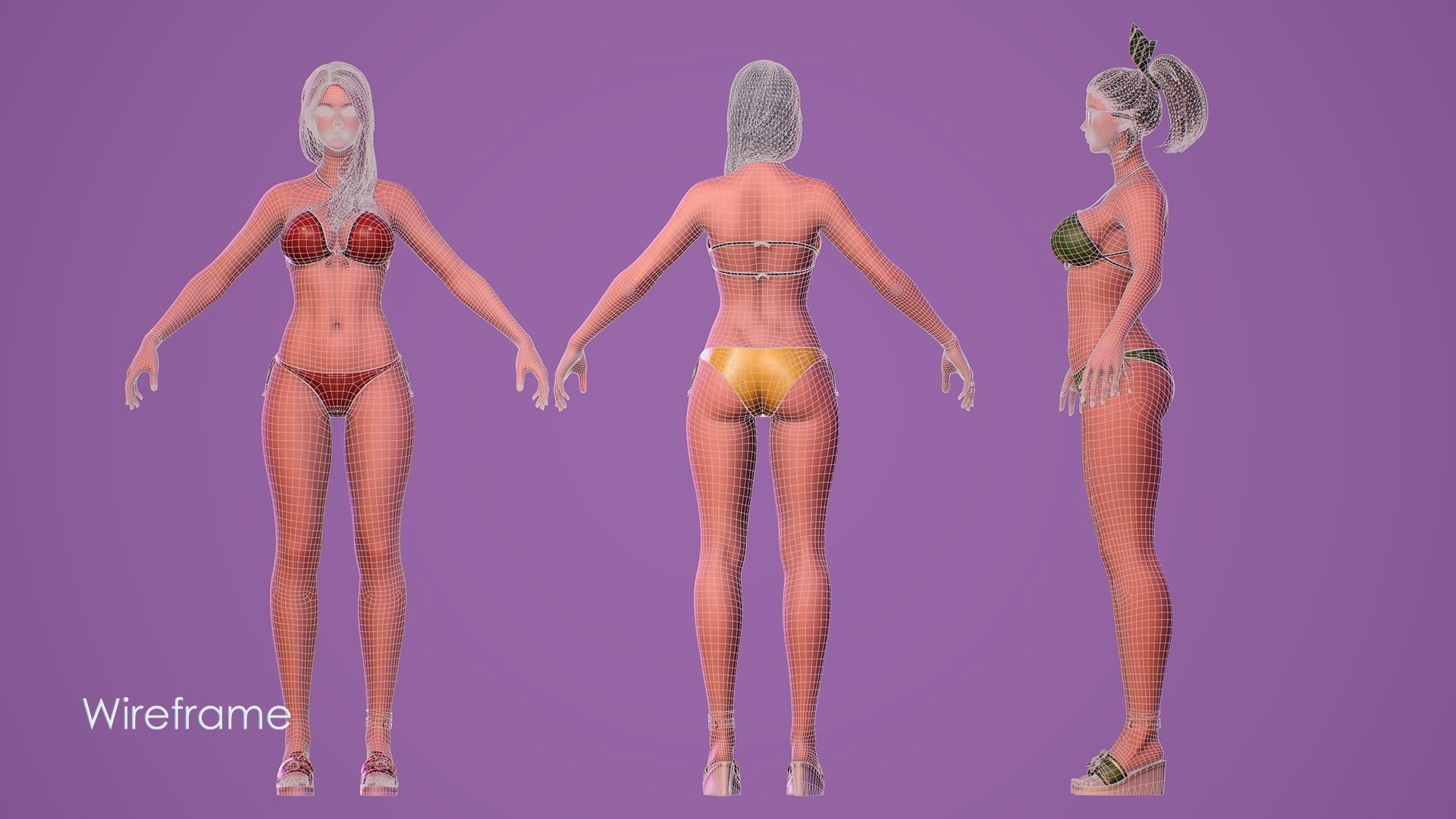 Girls in Swimsuits - Cute Stylized Characters Beach Casual Girls Low-poly 3D model_17