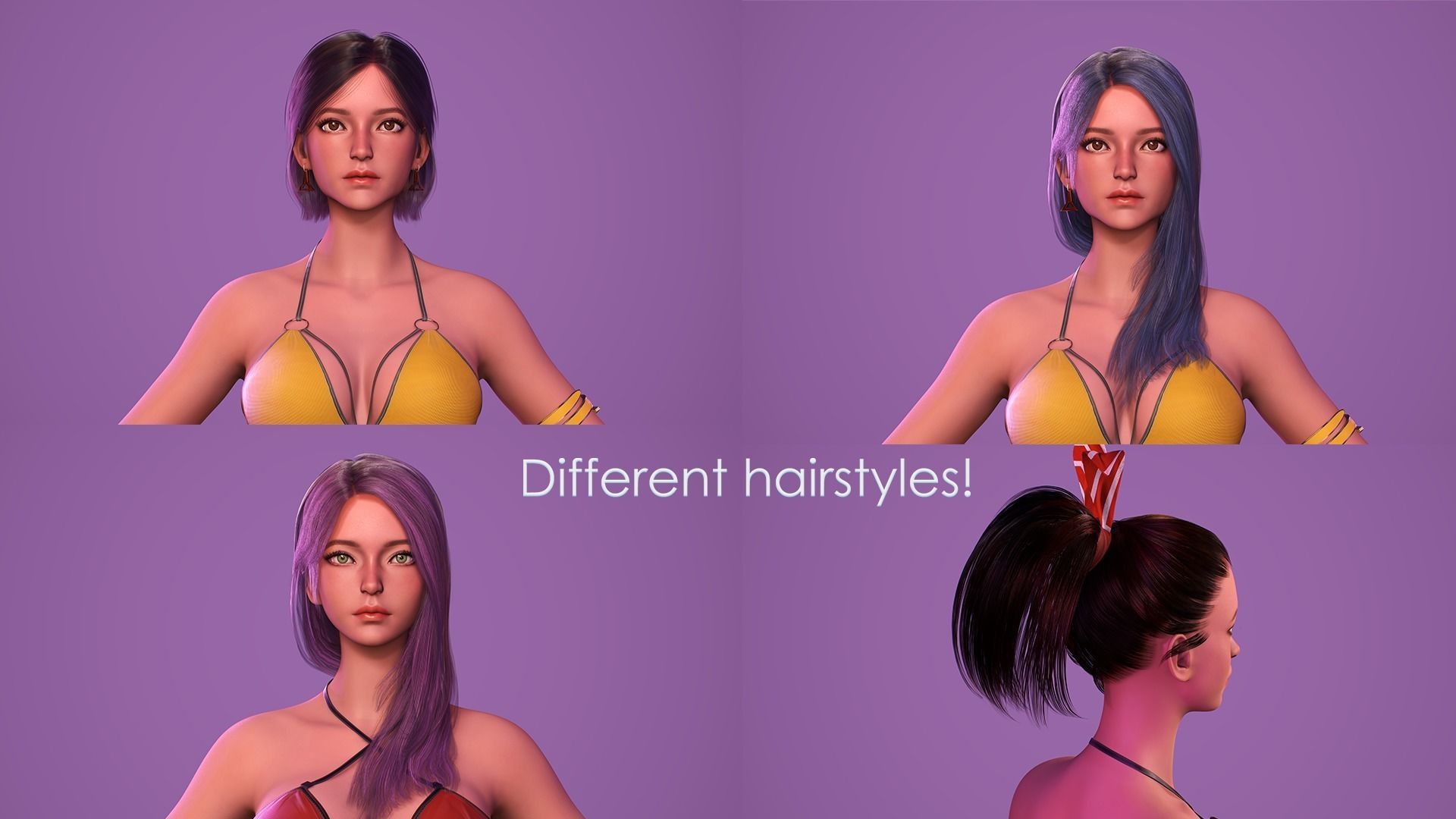 Girls in Swimsuits - Cute Stylized Characters Beach Casual Girls Low-poly 3D model_4