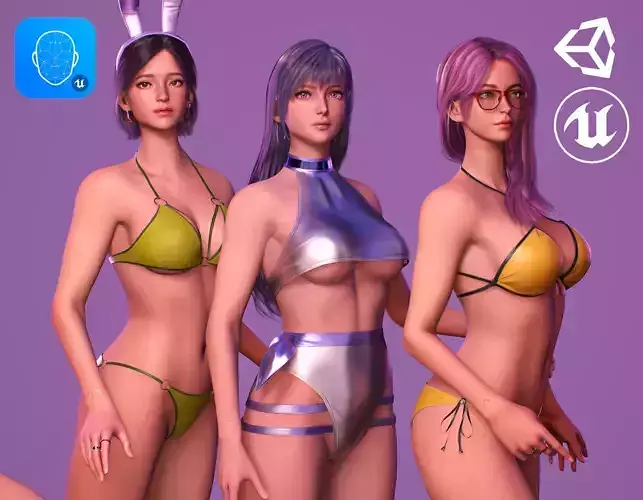 Girls in Swimsuits - Cute Stylized Characters Beach Casual Girls Low-poly 3D model