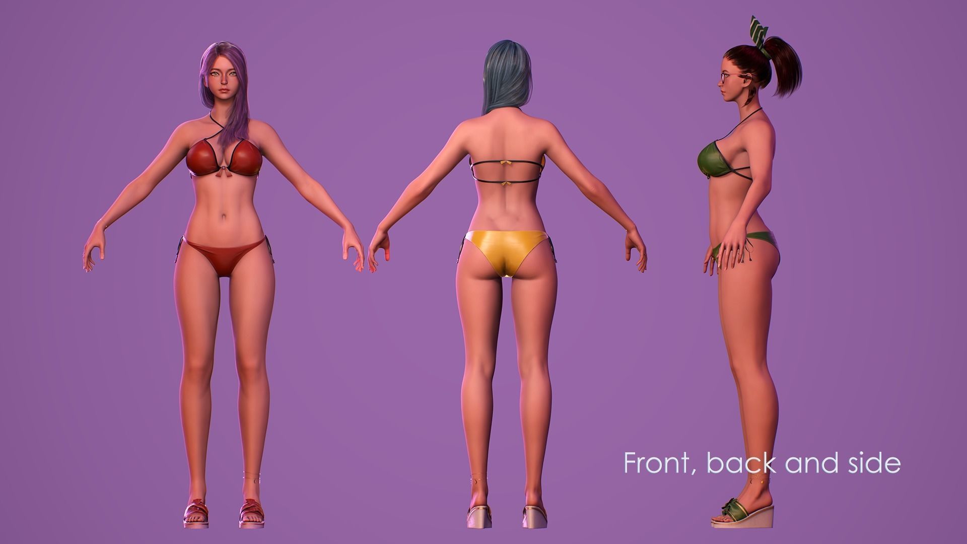 Girls in Swimsuits - Cute Stylized Characters Beach Casual Girls Low-poly 3D model_18