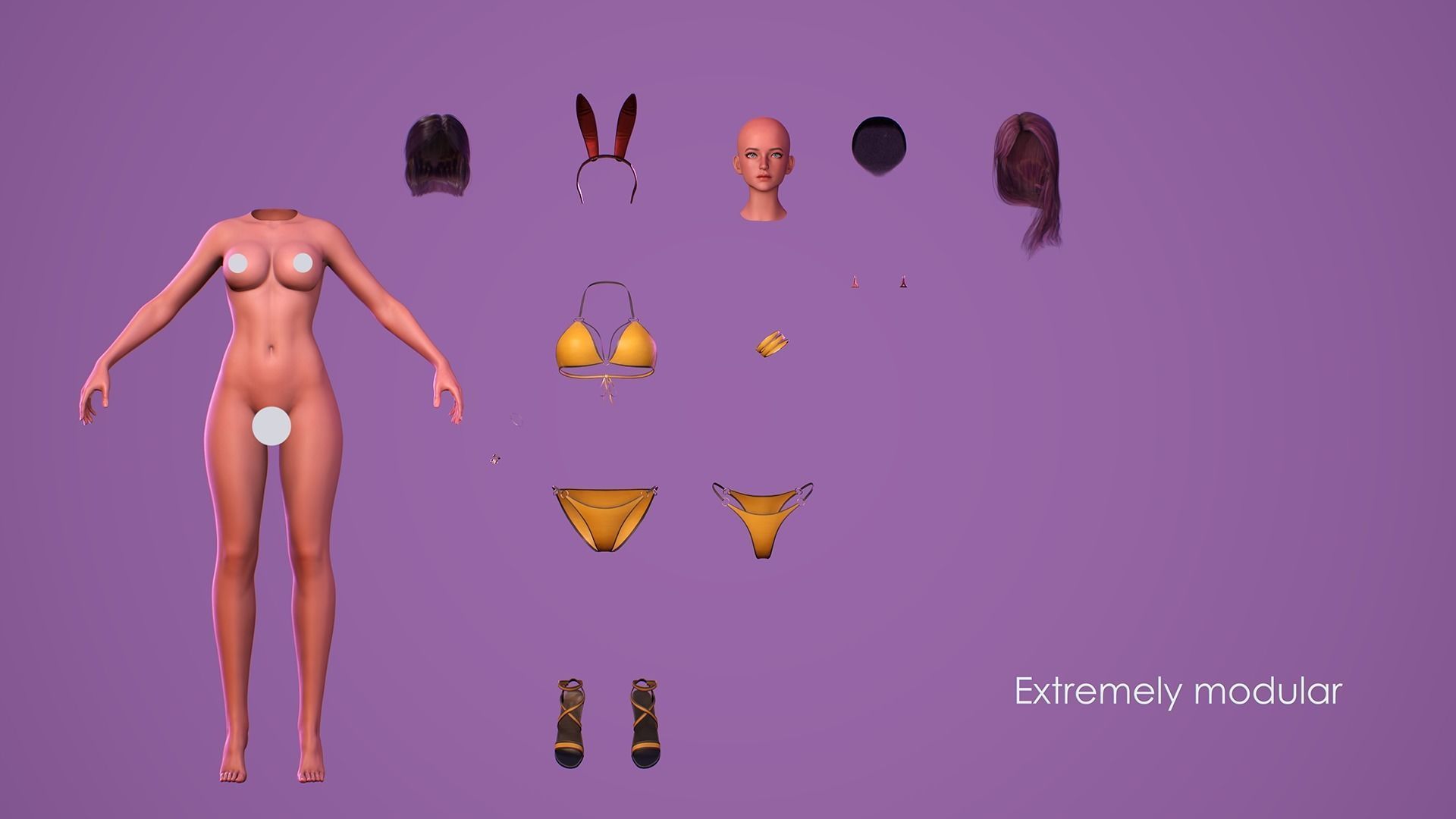 Girls in Swimsuits - Cute Stylized Characters Beach Casual Girls Low-poly 3D model_23