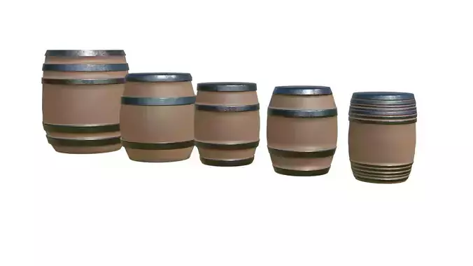 pack wooden barrels PBR low-poly Game Ready