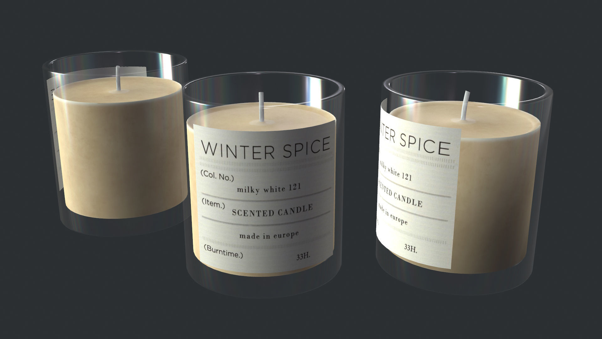 Winter scented candle inside a transparent glass with a wick Low-poly 3D model