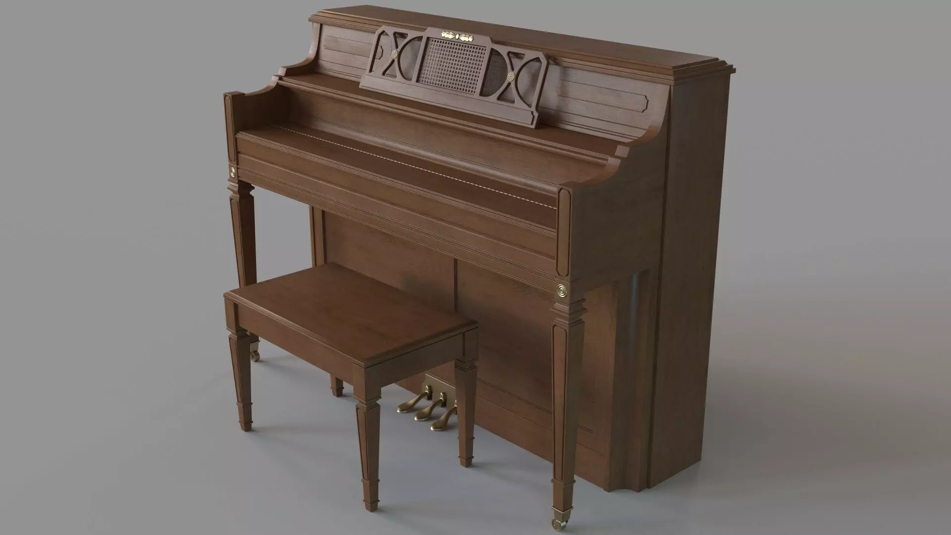 Vintage Upright Piano Brown 3D model