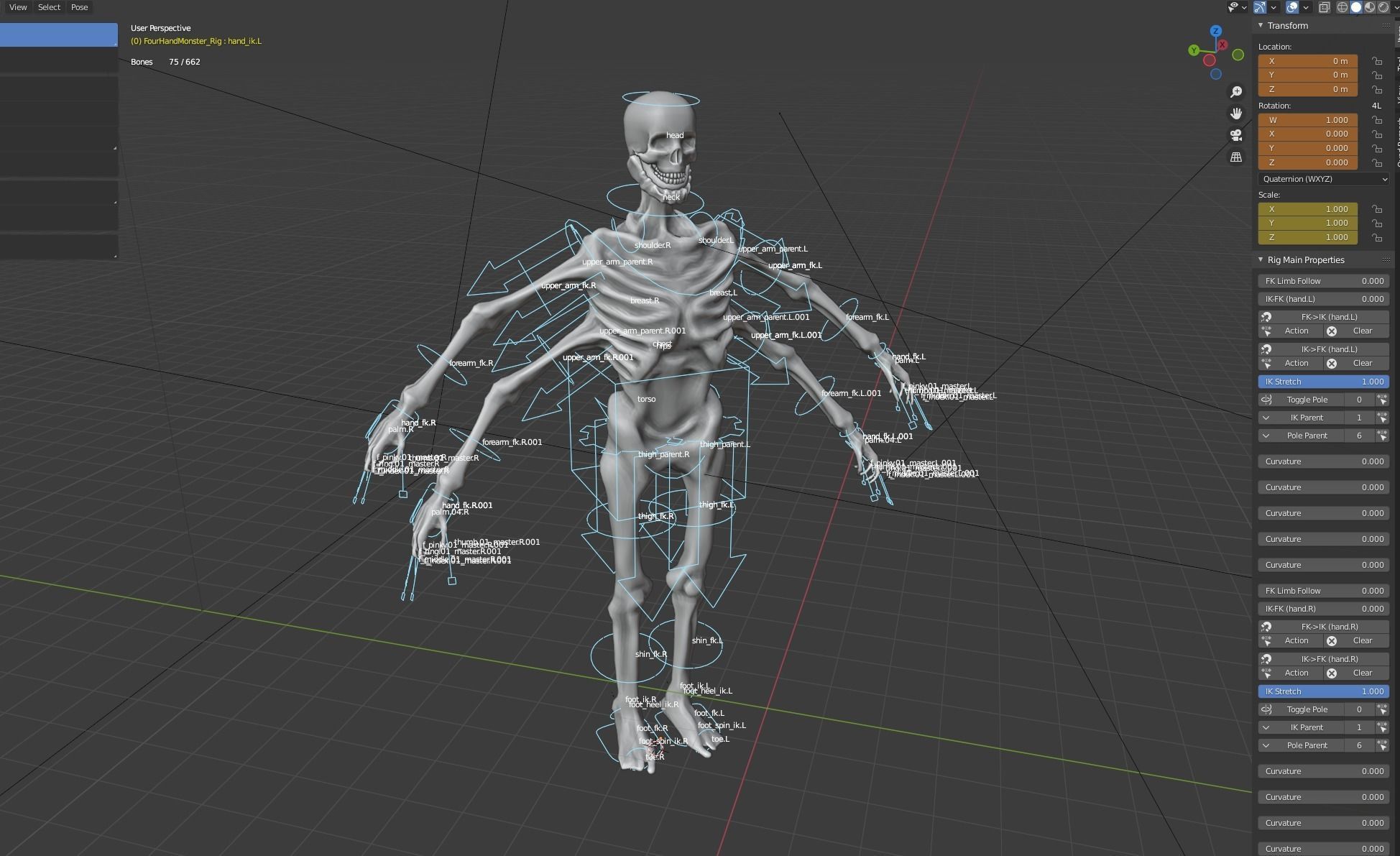 Four-armed monster Low-poly 3D model_7