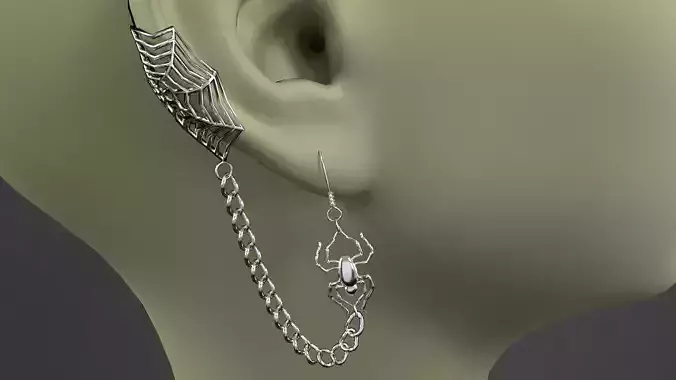 Ear cuffs Spider on web