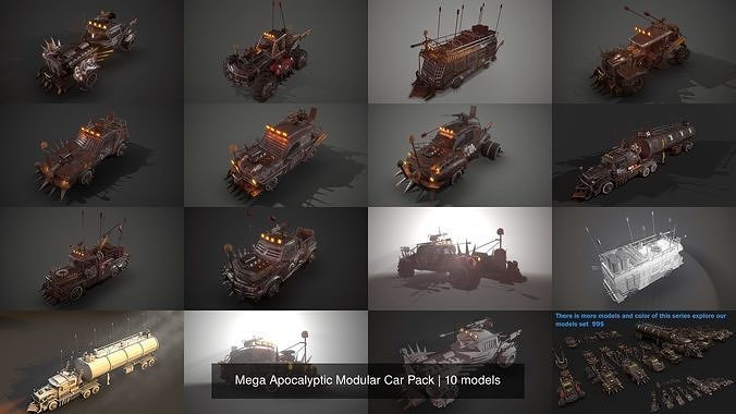 Mega Apocalyptic Modular Car Pack 3D Model Collection