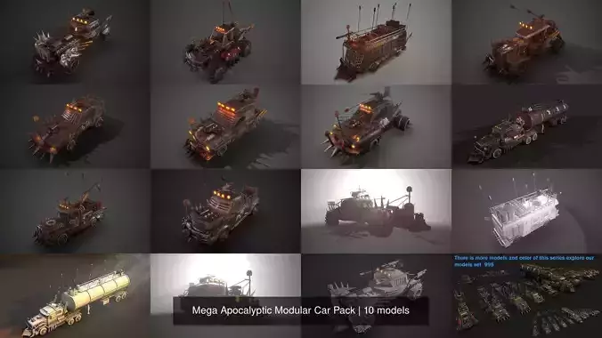 Mega Apocalyptic Modular Car Pack 3D Model Collection