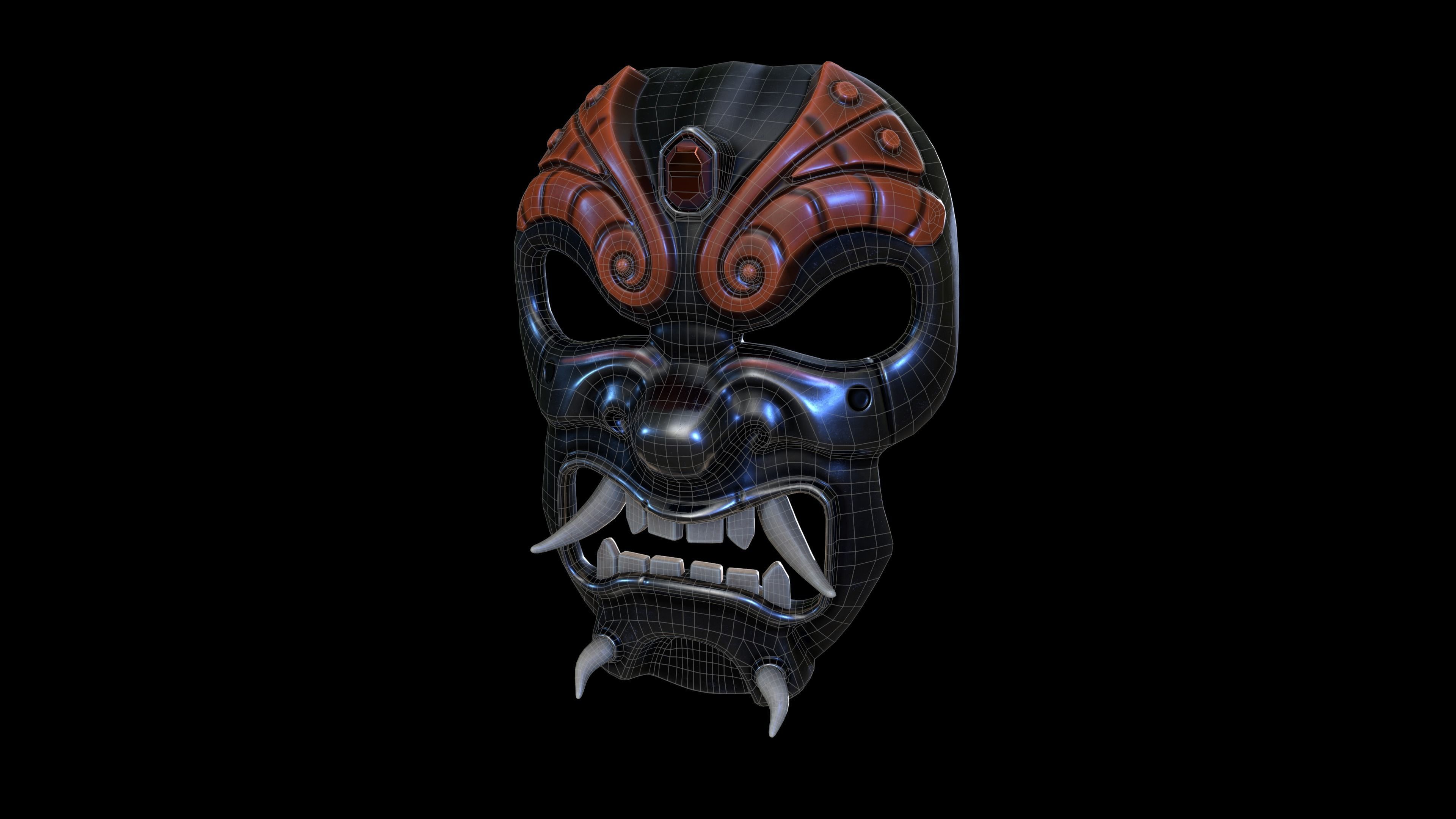 Samurai-mask asian mask Low-poly 3D model_3