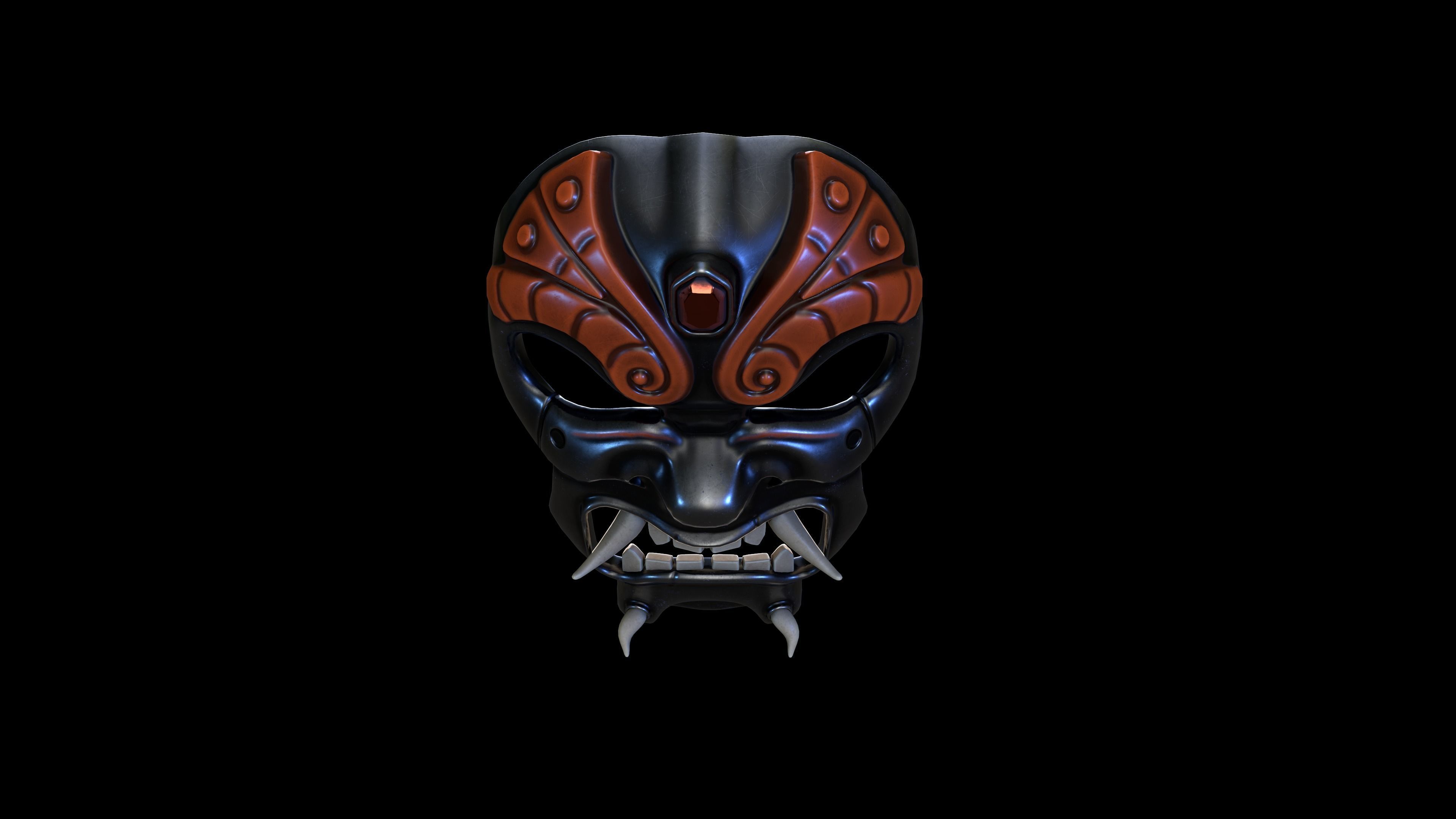 Samurai-mask asian mask Low-poly 3D model_10