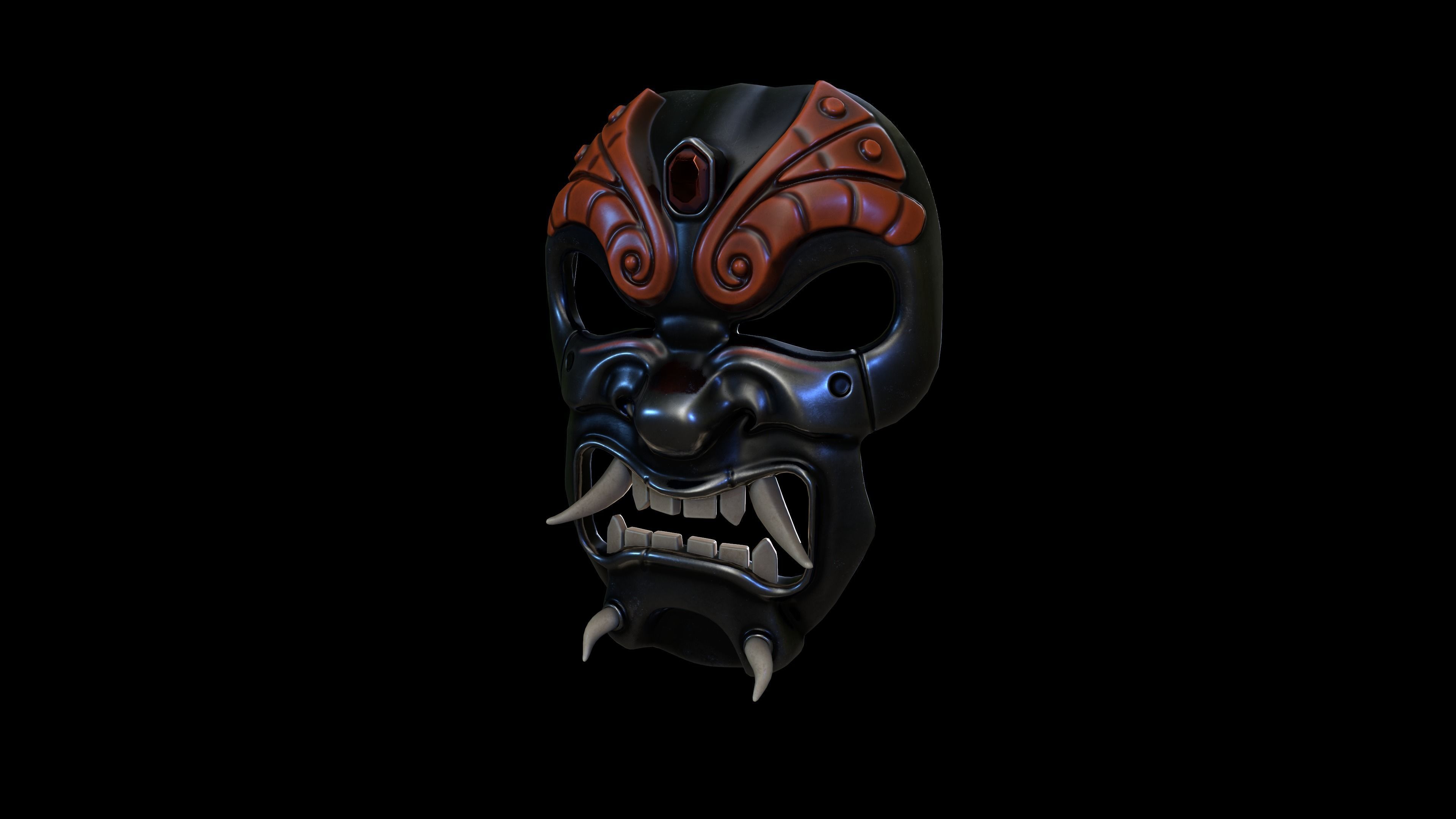 Samurai-mask asian mask Low-poly 3D model_7