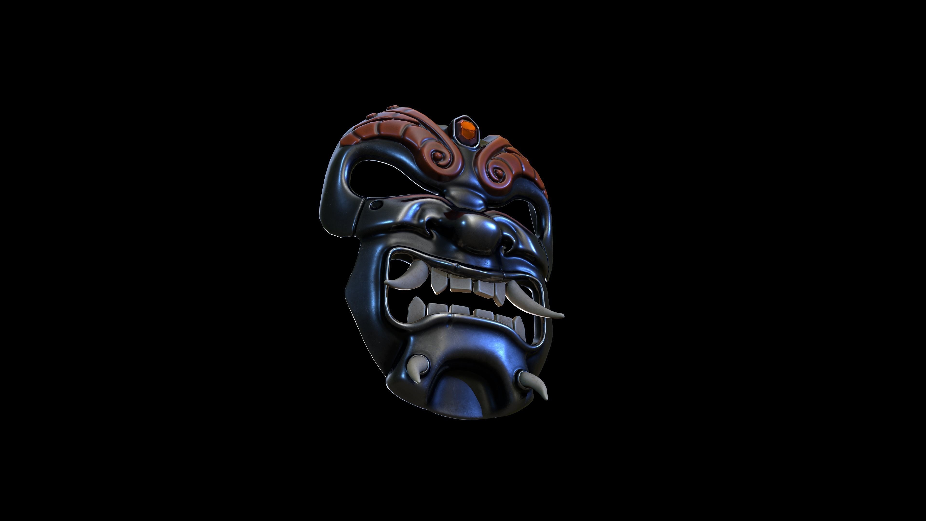 Samurai-mask asian mask Low-poly 3D model_9