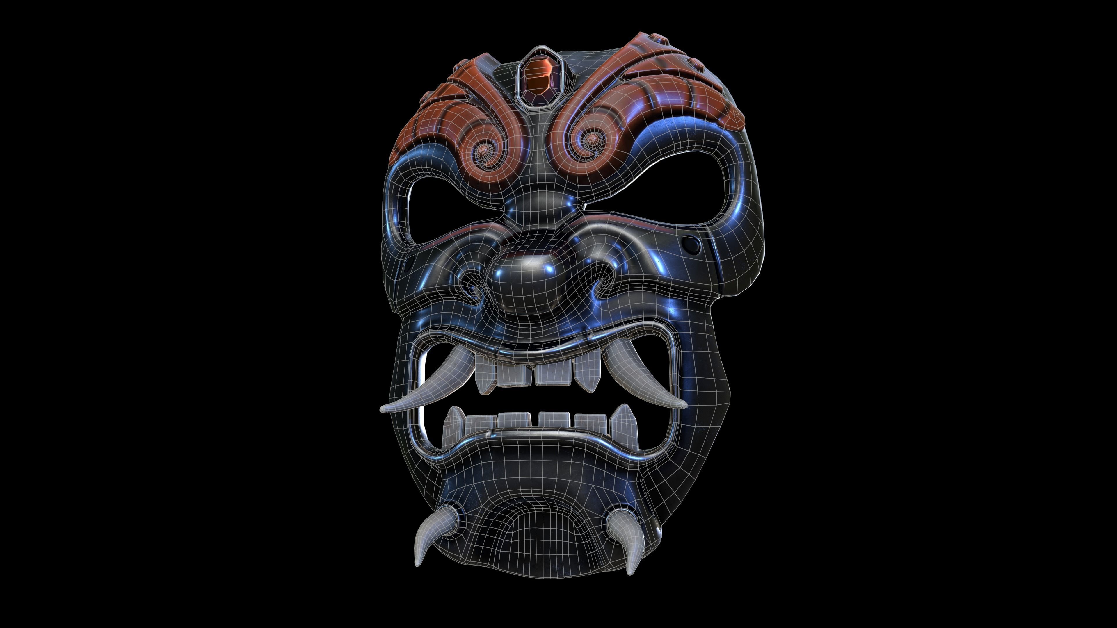 Samurai-mask asian mask Low-poly 3D model_6