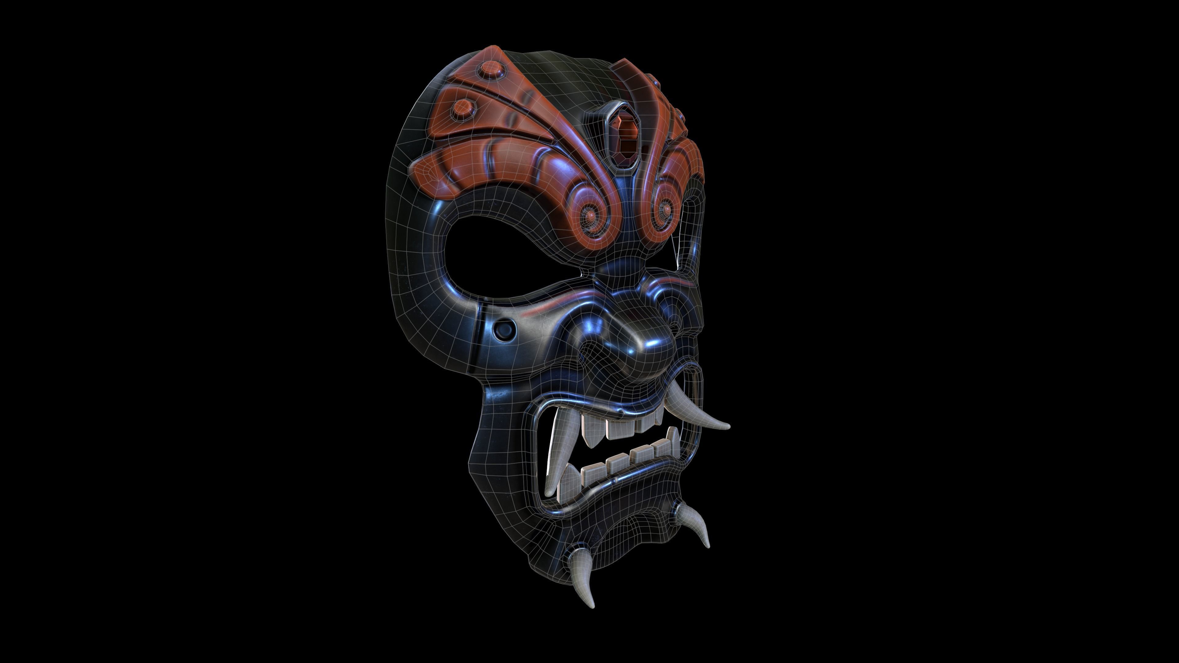 Samurai-mask asian mask Low-poly 3D model_4